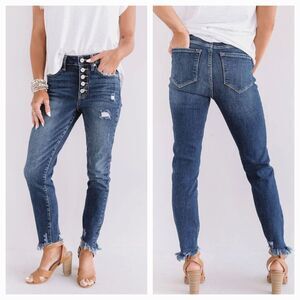 Kancan High Rise Ankle Skinny Women's Buttonfly Distressed Jeans Size 7/27